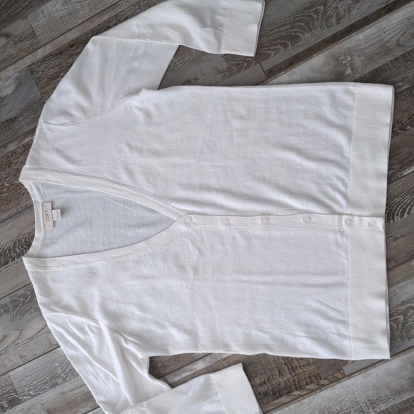 LOFT V Neck Lightweight Knit Cardigan Sweater Cream size Medium - Picture 5 of 11